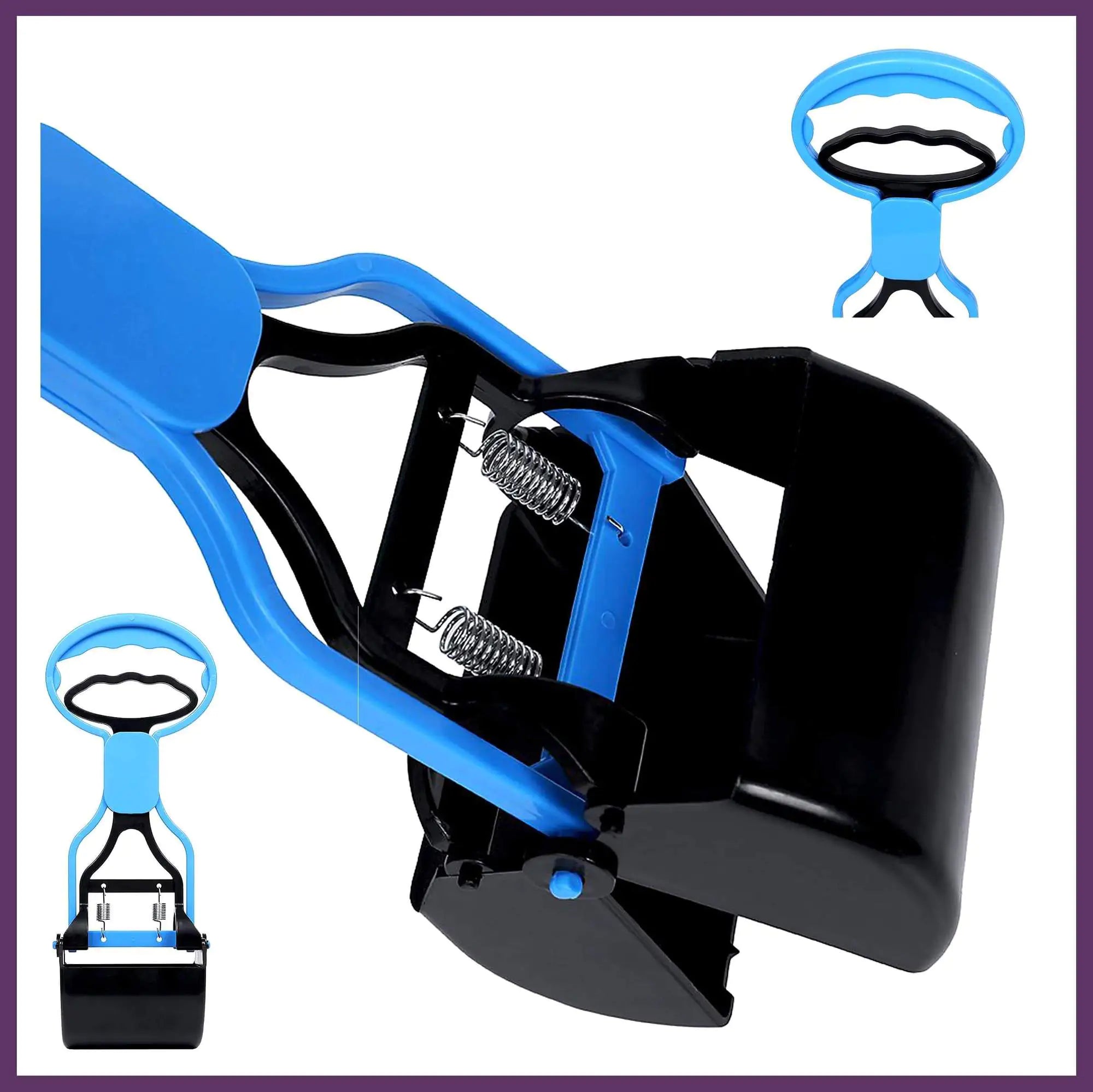 A Convenient Pet Waste Scooper with an ergonomic handle and wide scoop, designed for easy pet waste removal in various outdoor surfaces.