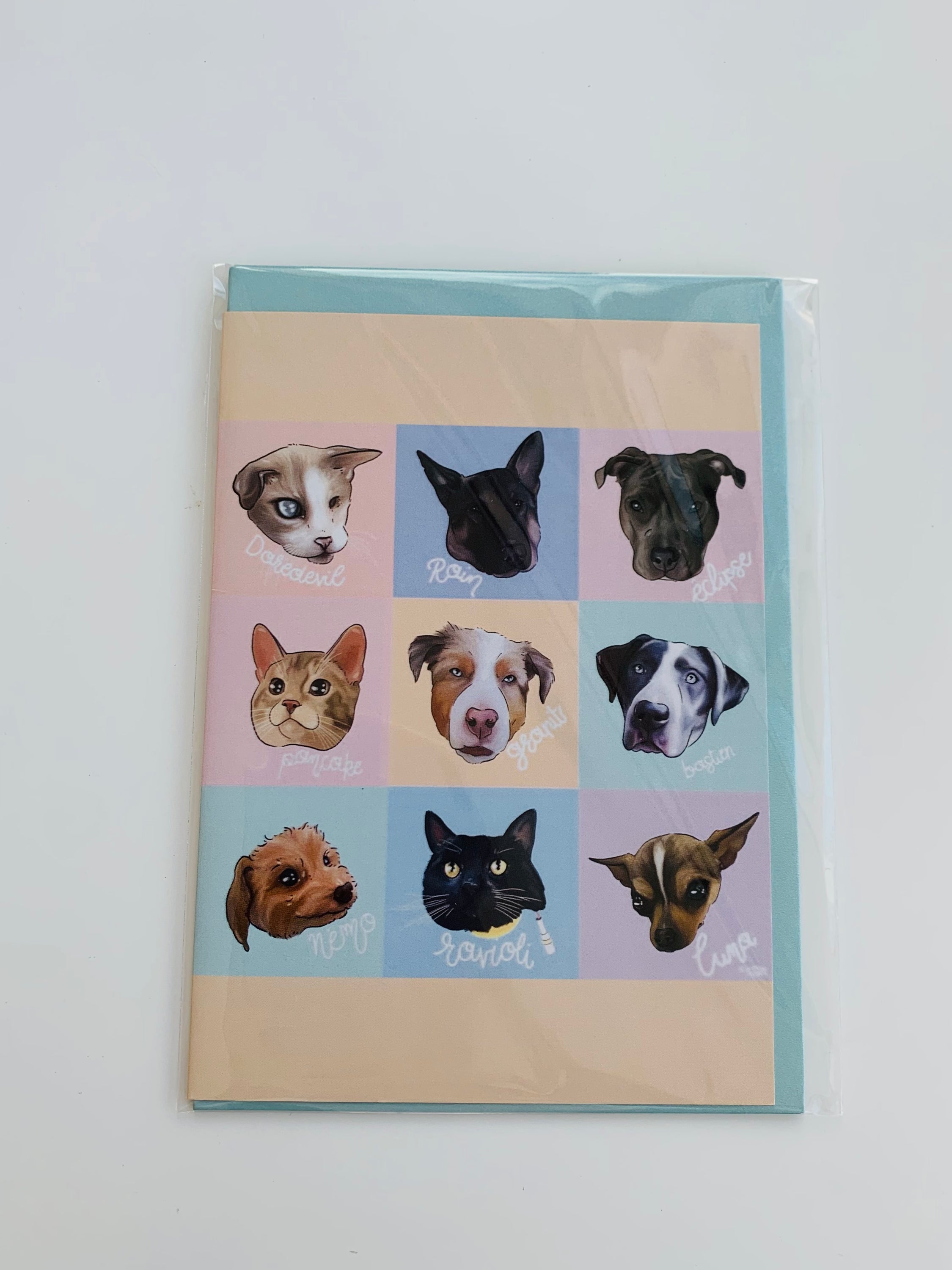 PETS CARD - #104 featuring a hand-painted design on smooth white cardstock with a craft envelope.