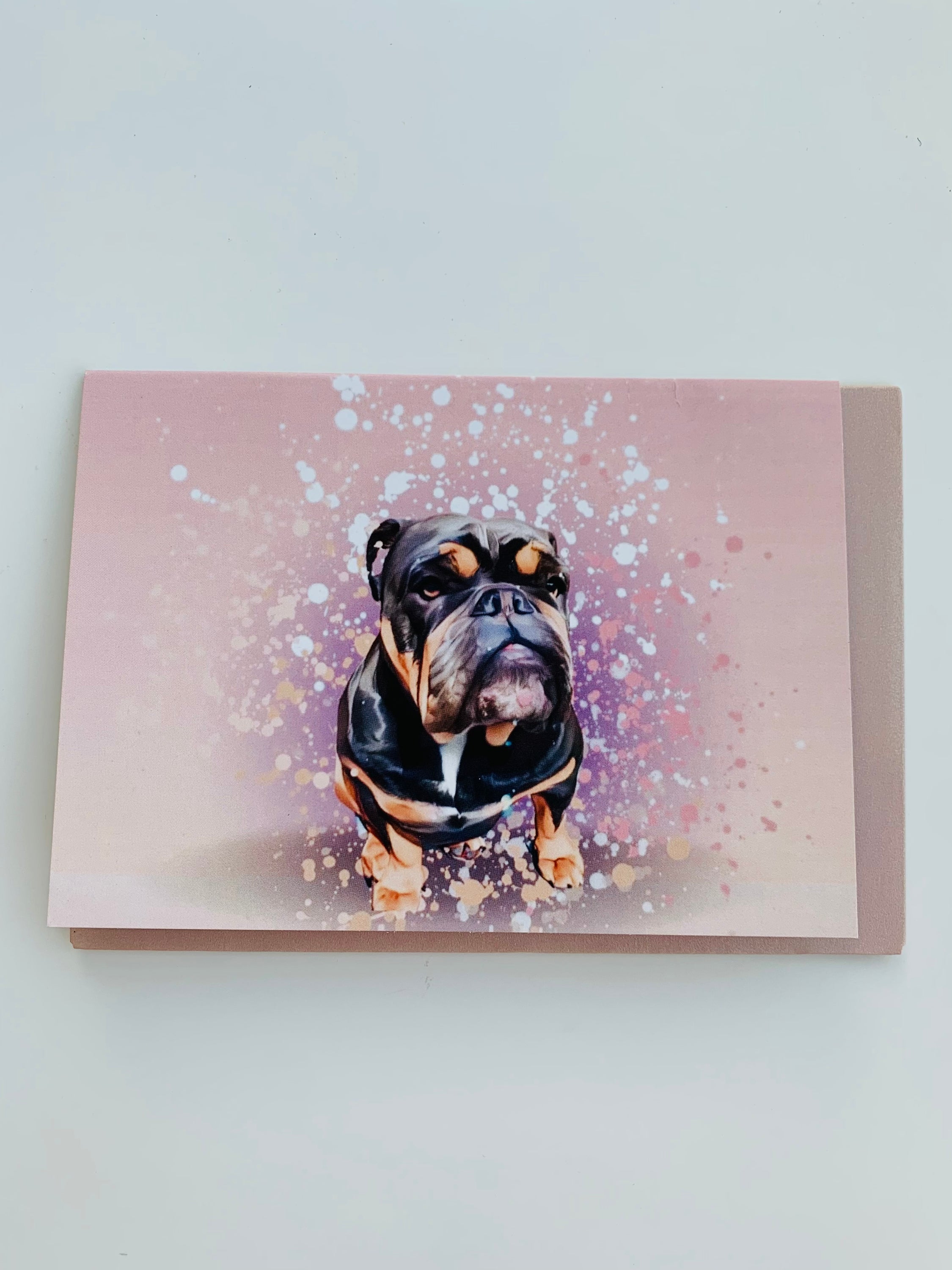 PETS CARD - #127 featuring a hand-painted design, folded card on smooth white cardstock with a craft envelope.