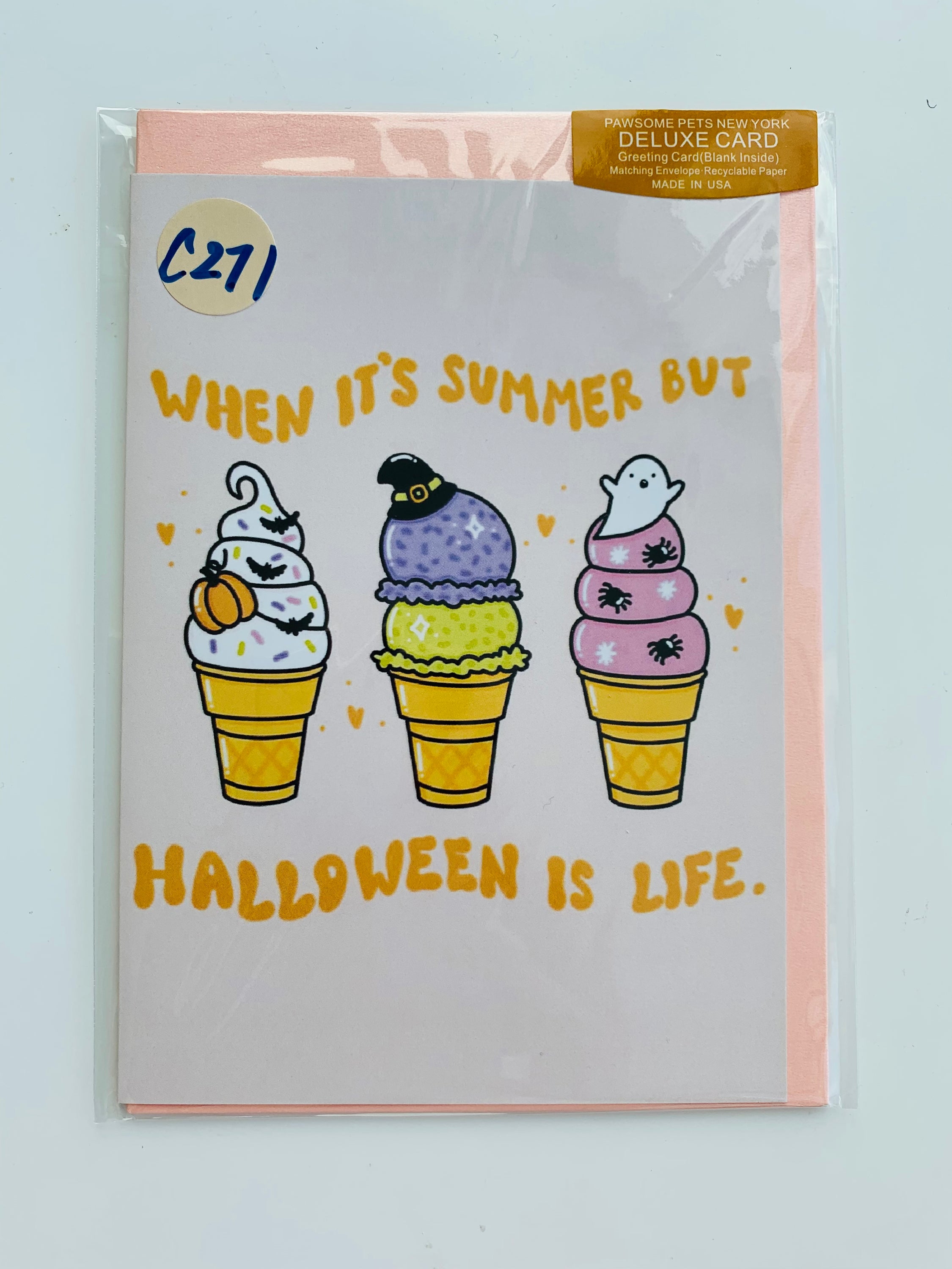 PETS GREETING CARD - #173 featuring a hand-painted design, folded card on smooth white cardstock with a craft envelope.