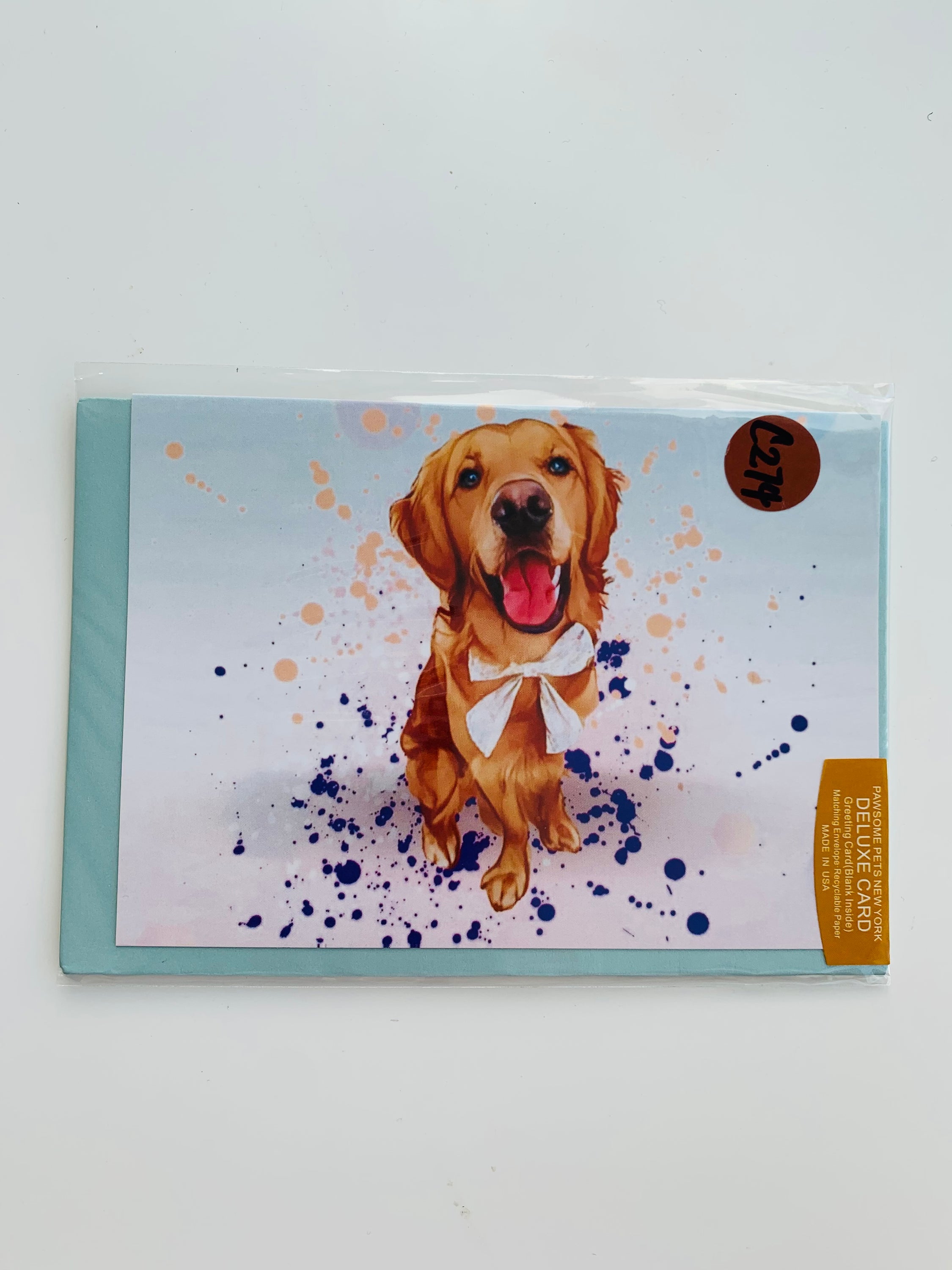 PETS GREETING CARD - #185 featuring hand-painted pet design on smooth white cardstock with a craft envelope.