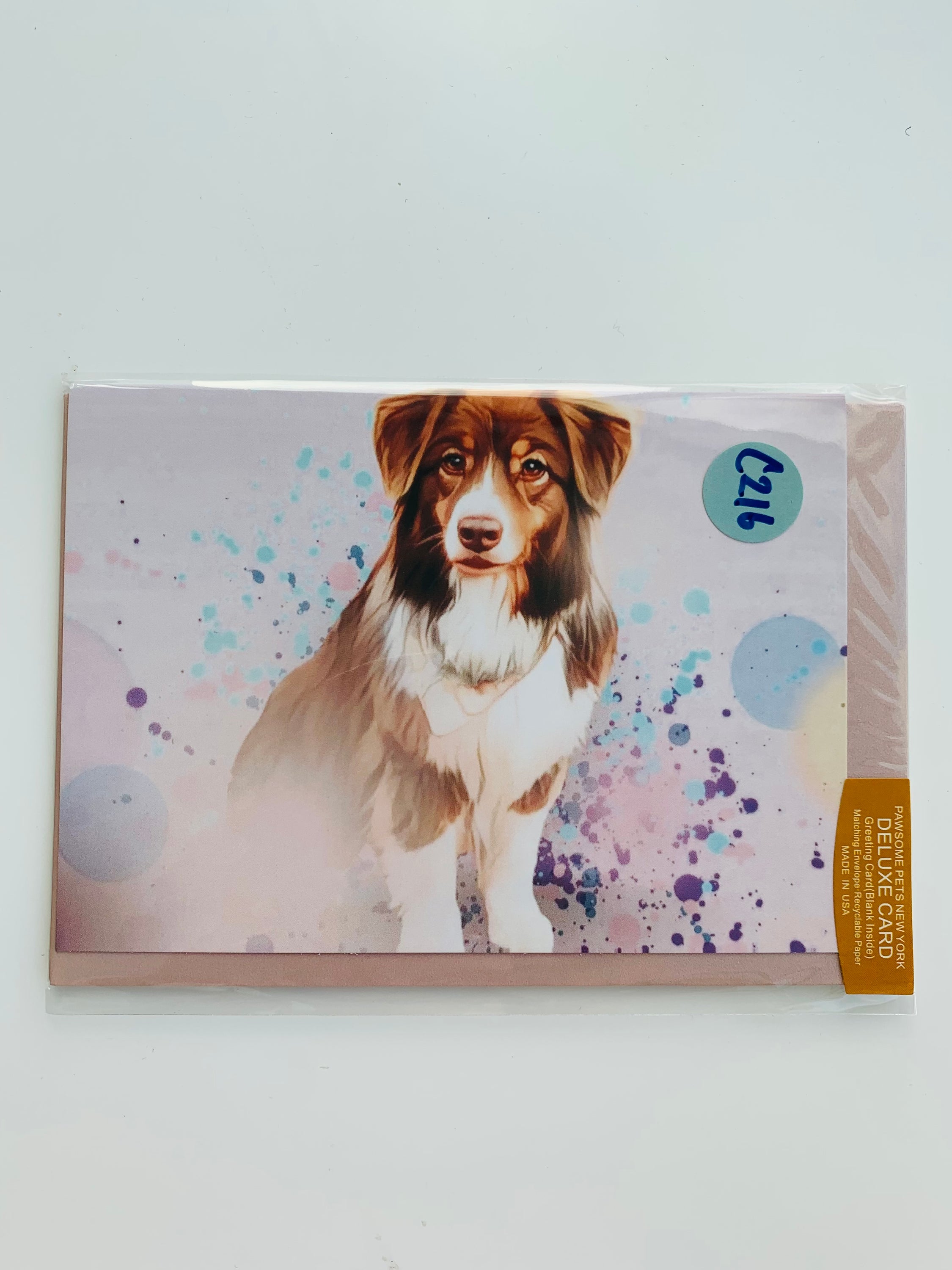 PETS GREETING CARD - #187 featuring a hand-painted design of various pets on smooth white cardstock with a craft envelope.