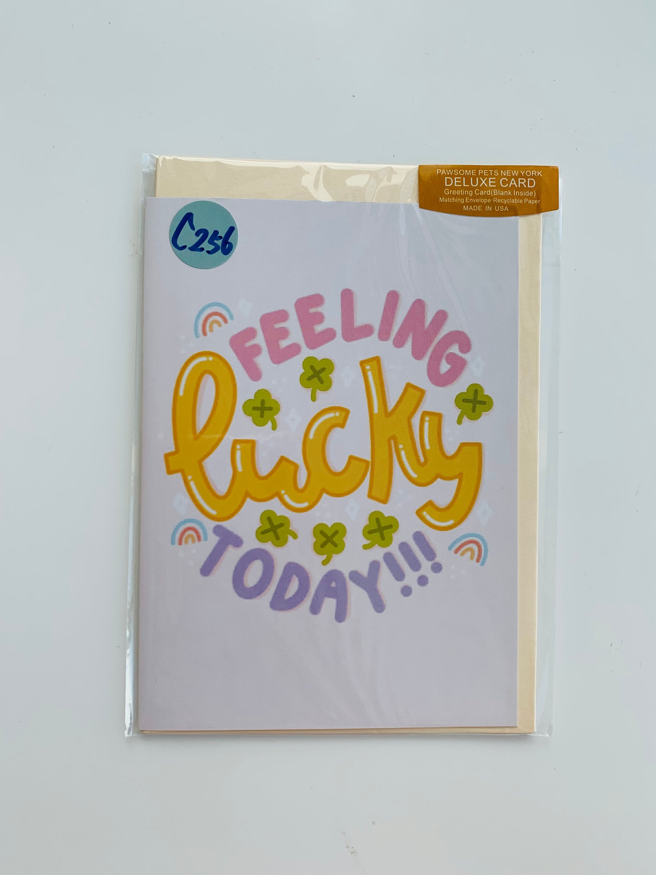 PETS GREETING CARD - #199 featuring a hand-painted design of pets on smooth white cardstock with a craft envelope.