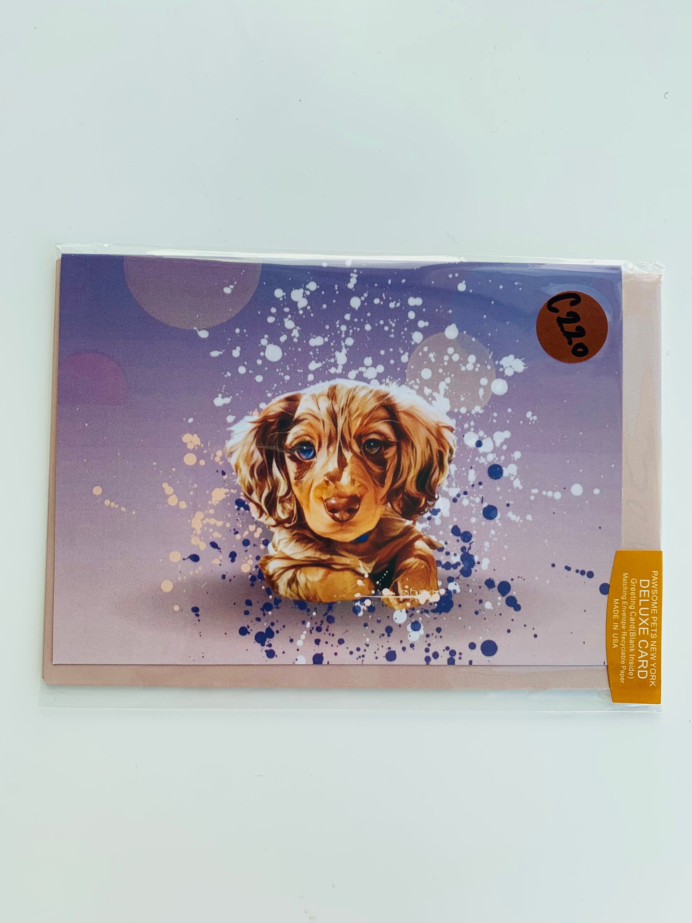 PETS GREETING CARD - #202 featuring a hand-painted design of various pets on smooth white cardstock with a craft envelope.