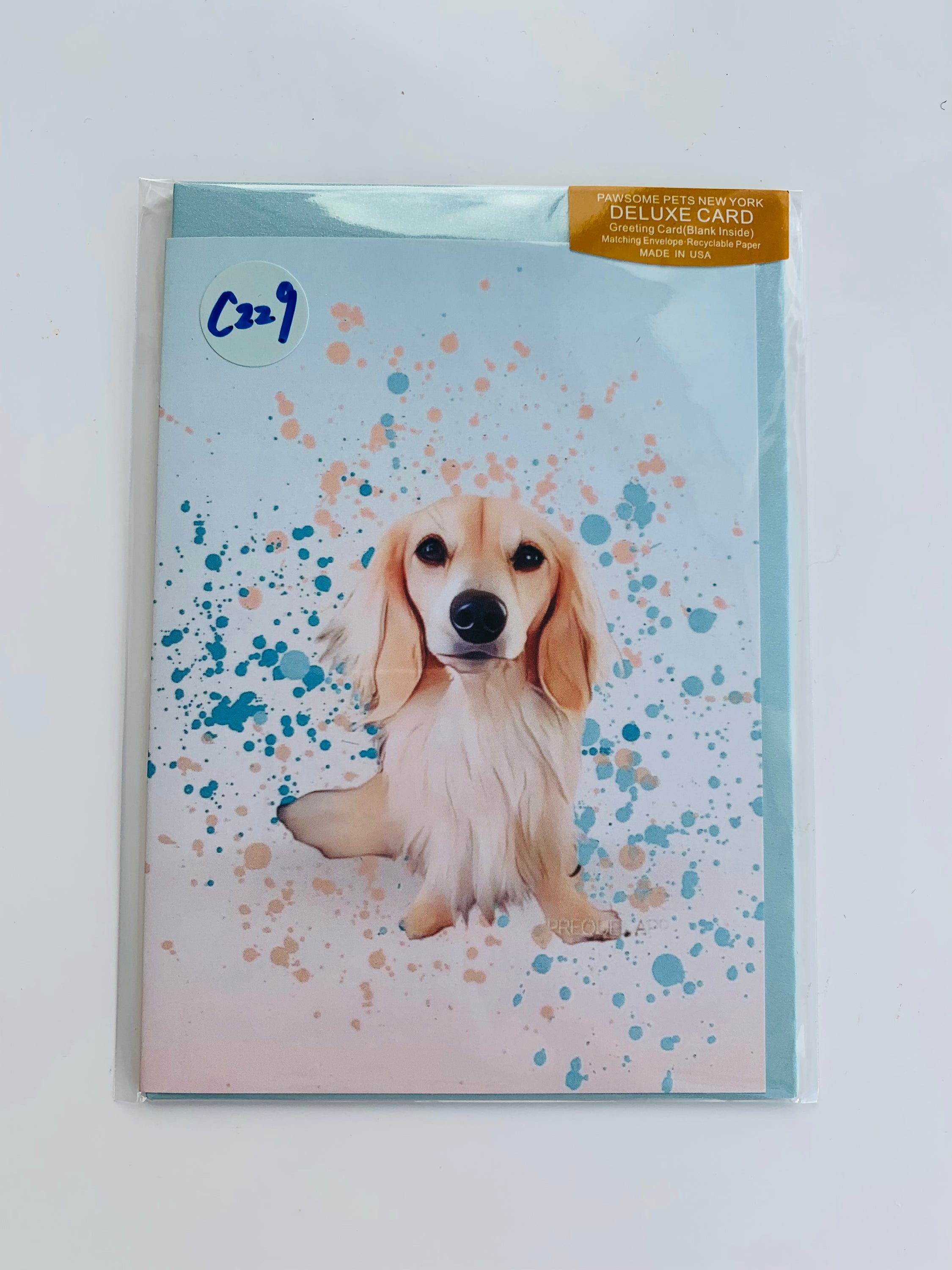 PETS GREETING CARD - #206 featuring hand-painted pet design on smooth white cardstock with a craft envelope.