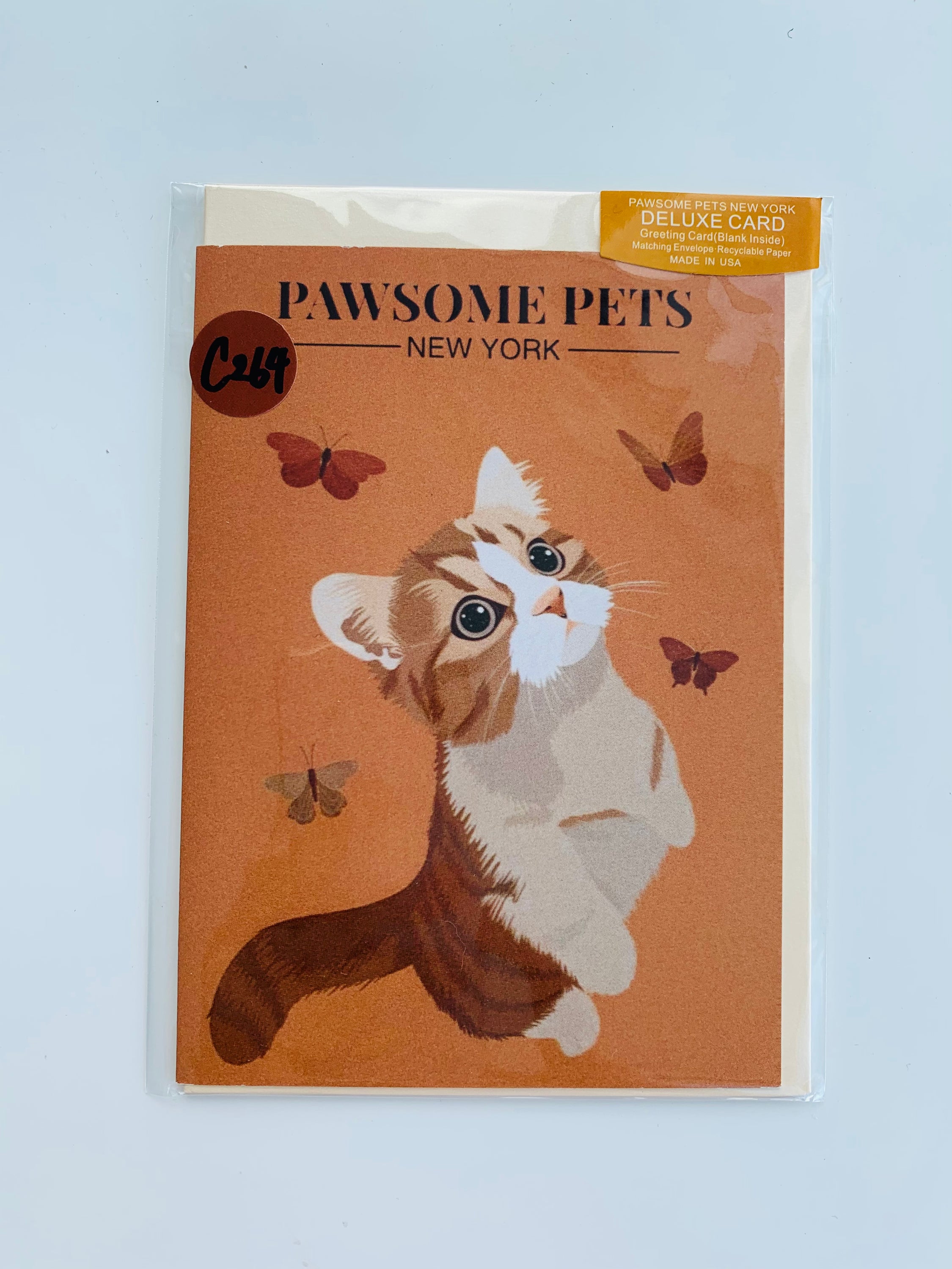PETS GREETING CARD - #208 featuring a hand-painted design of pets on smooth white cardstock with a craft envelope.