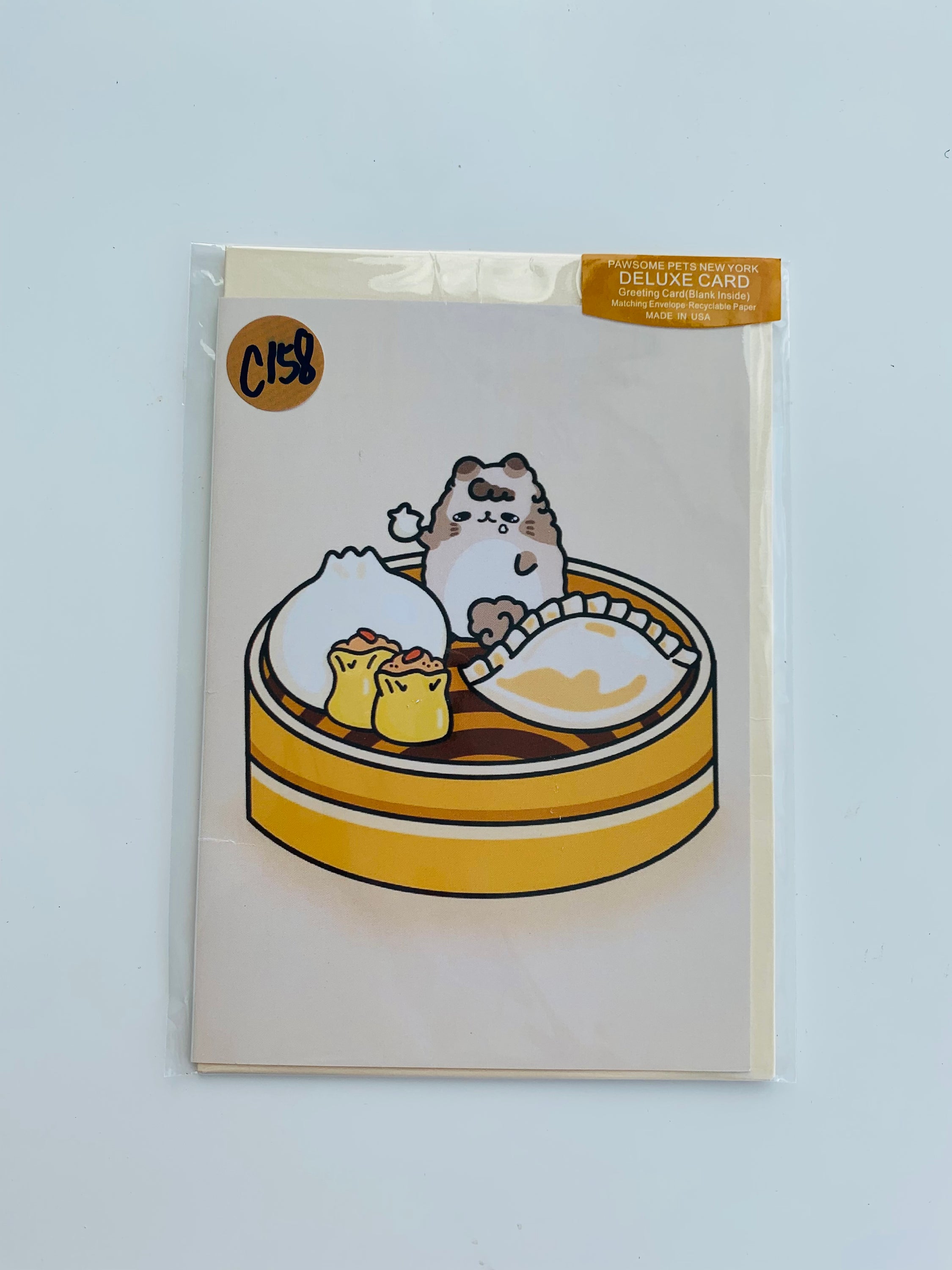 PETS GREETING CARD - #215 featuring a hand-painted design of pets on smooth white cardstock with a craft envelope.