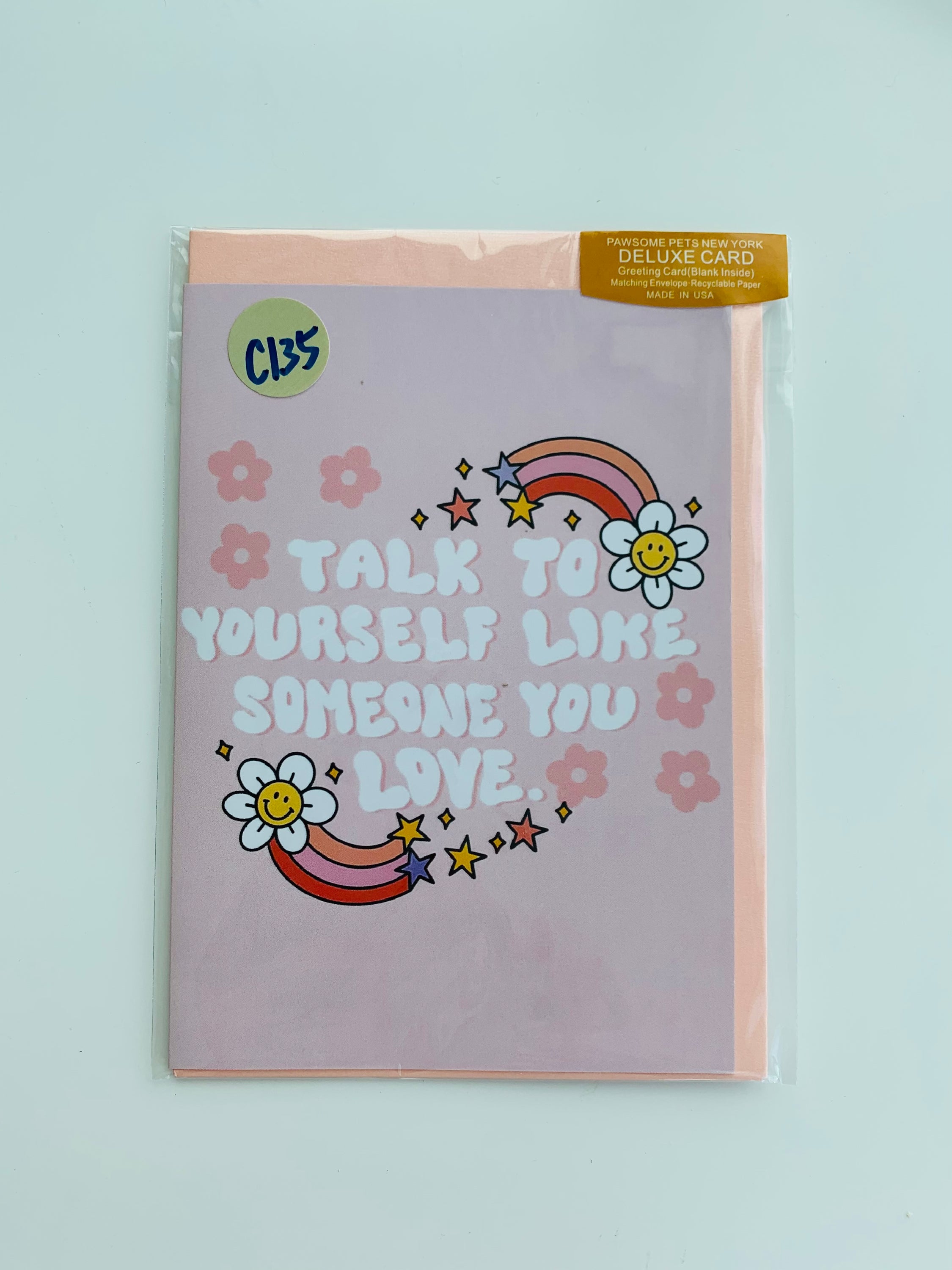 PETS GREETING CARD - #230 featuring a hand-painted design, folded on smooth white cardstock with a craft envelope.