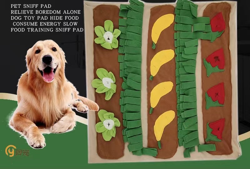Pets Puzzle Toys Snuffle Mat featuring a vibrant farming garden design, ideal for mental stimulation and slow feeding for dogs and cats.