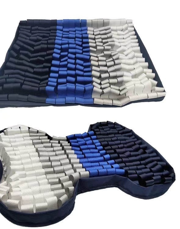 Ombre Blue Snuffle Mat for pets, featuring a no-slip base and rotating top for interactive feeding.