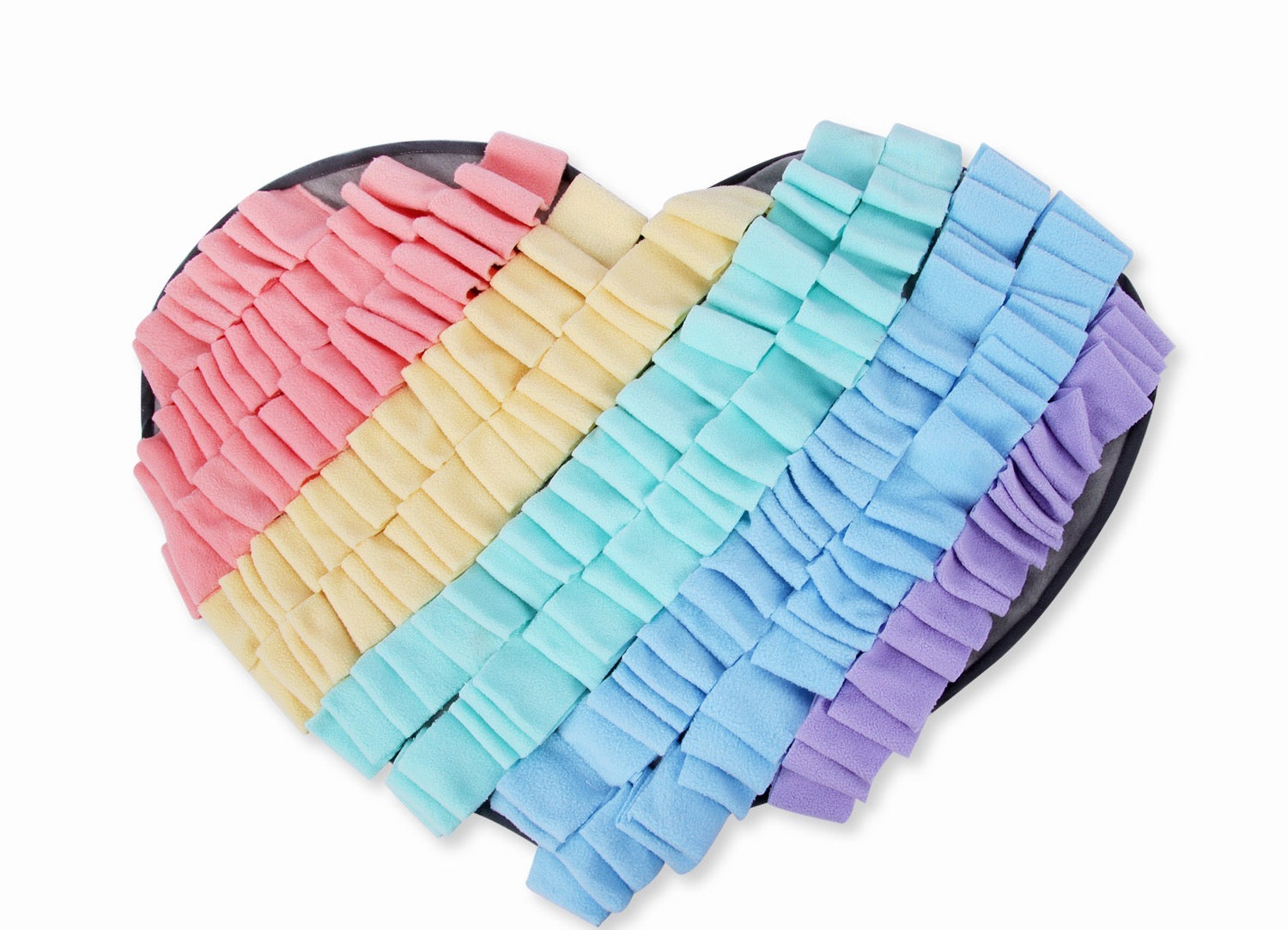 Rainbow Heart Snuffle Mat designed for pets, featuring vibrant colors and a textured surface for hiding treats.