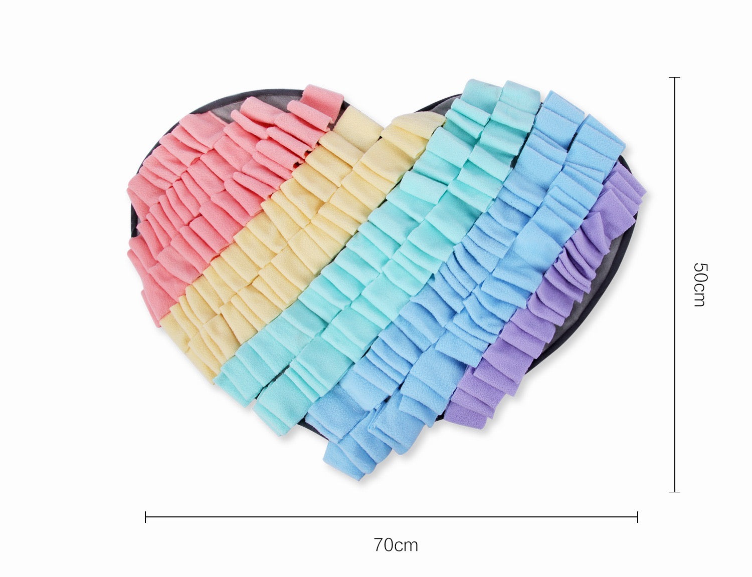 Rainbow Heart Snuffle Mat designed for pets, featuring vibrant colors and a textured surface for hiding treats.