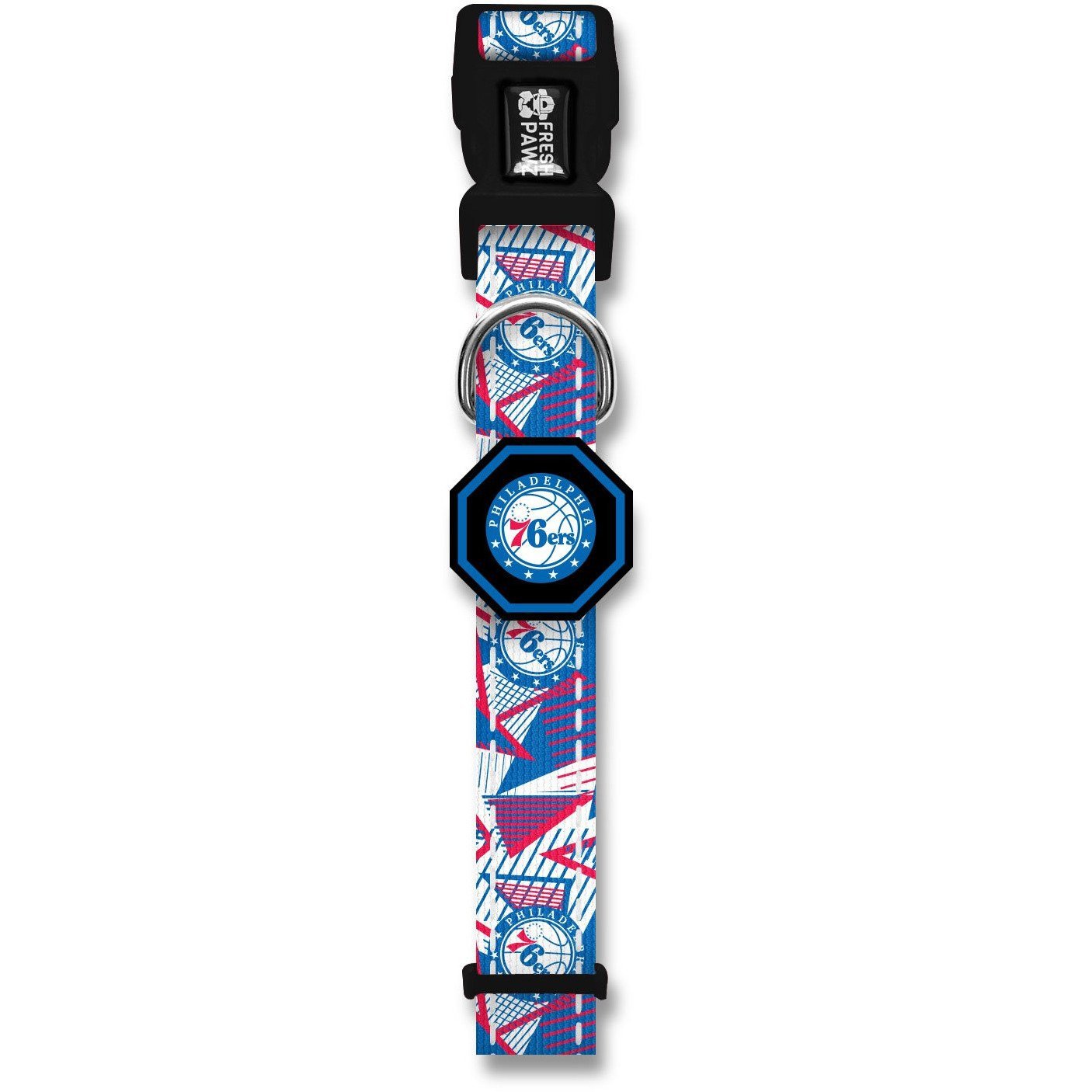 Philadelphia 76ers x Fresh Pawz Hardwood Collar featuring vibrant team colors and a secure buckle system.