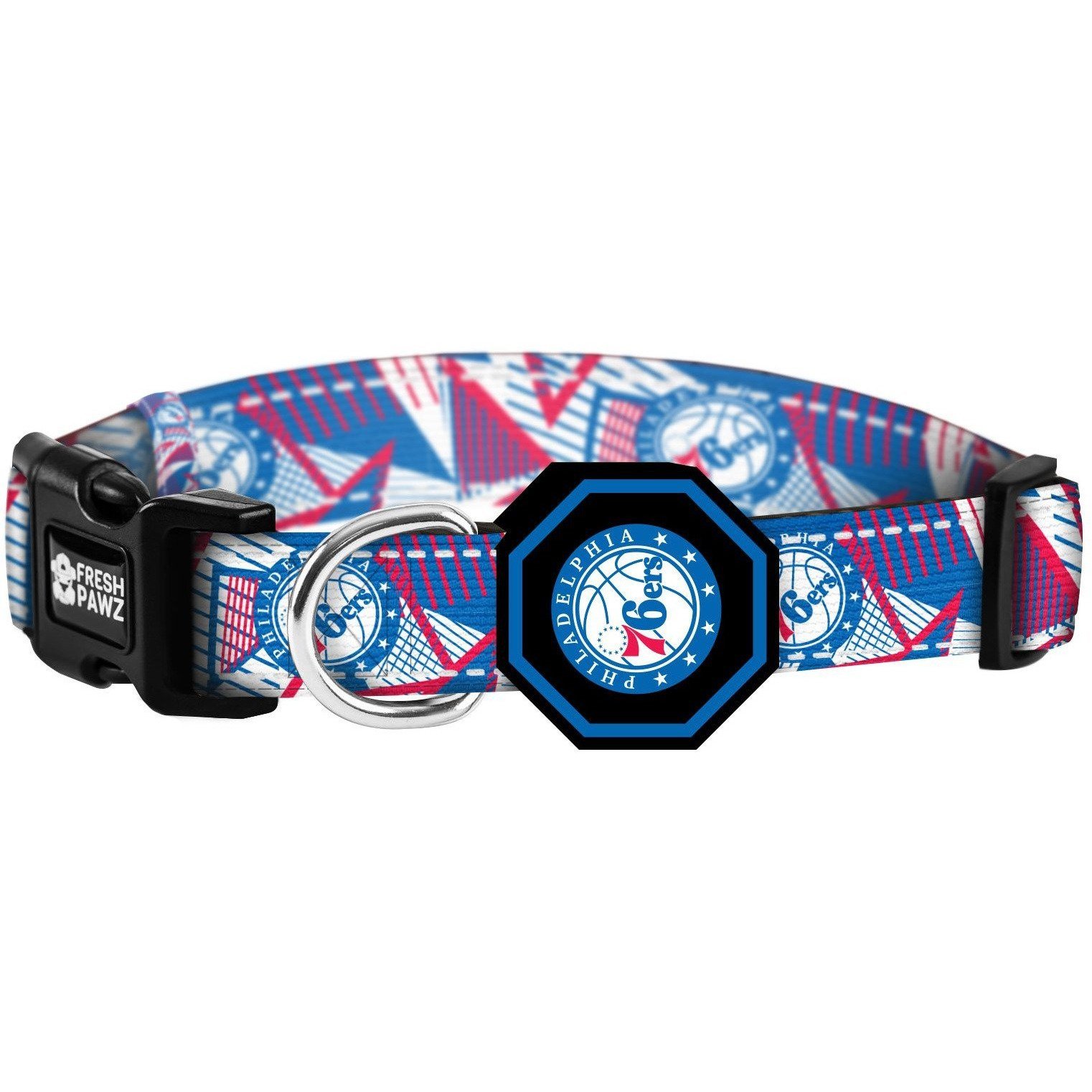 Philadelphia 76ers x Fresh Pawz Hardwood Collar featuring vibrant team colors and a secure buckle system.