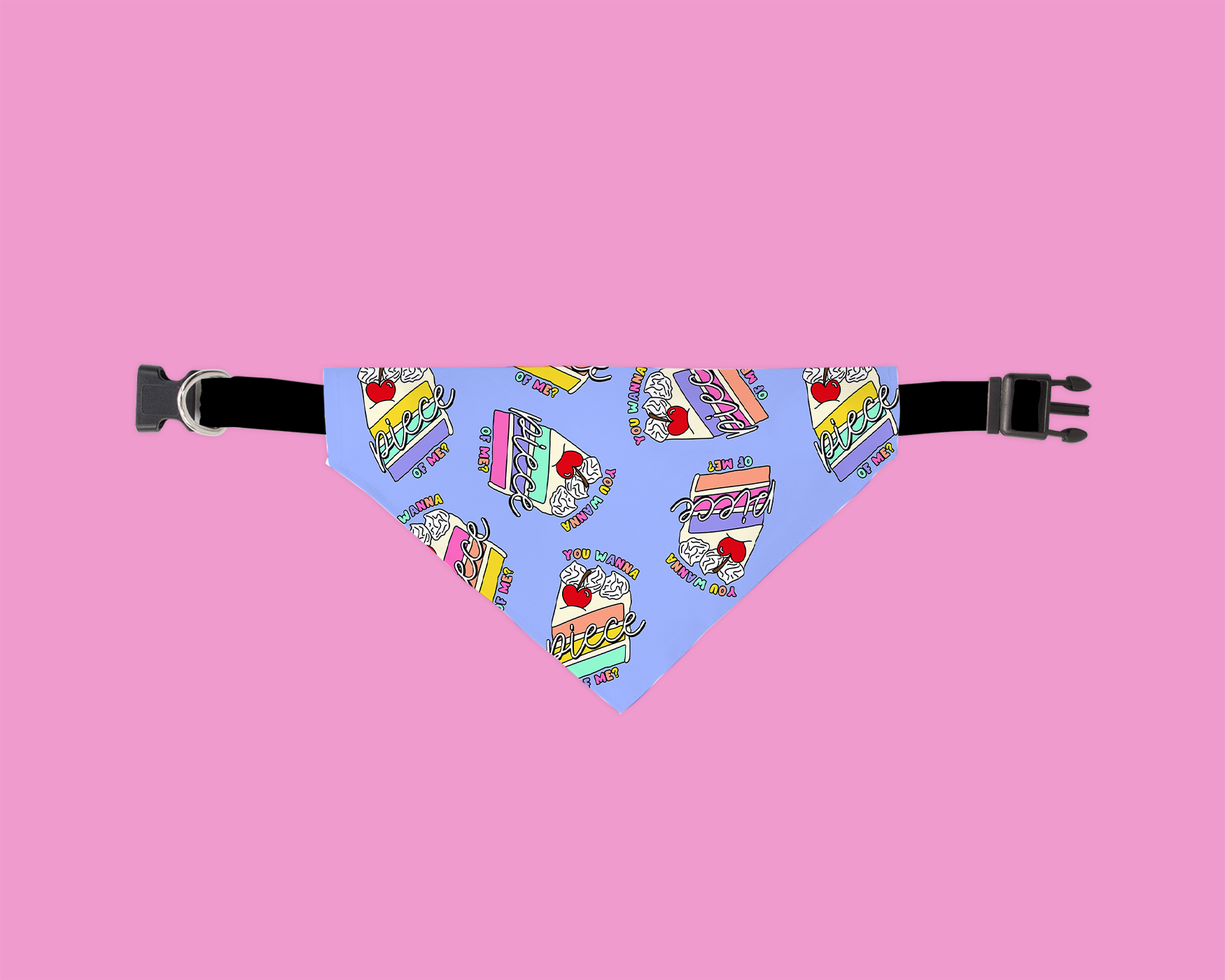 A stylish Piece Of Me Bandana for dogs, featuring unique canvas fabric patterns, designed for a secure fit over collars.