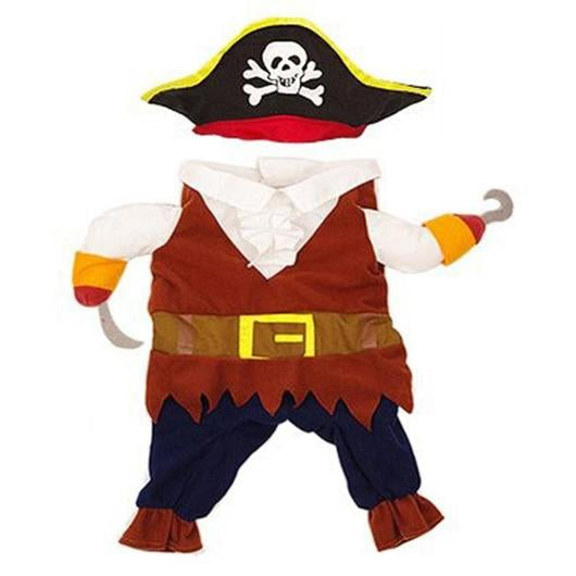 A playful cat dressed in a pirate costume featuring a hat and vest, ready for adventure.