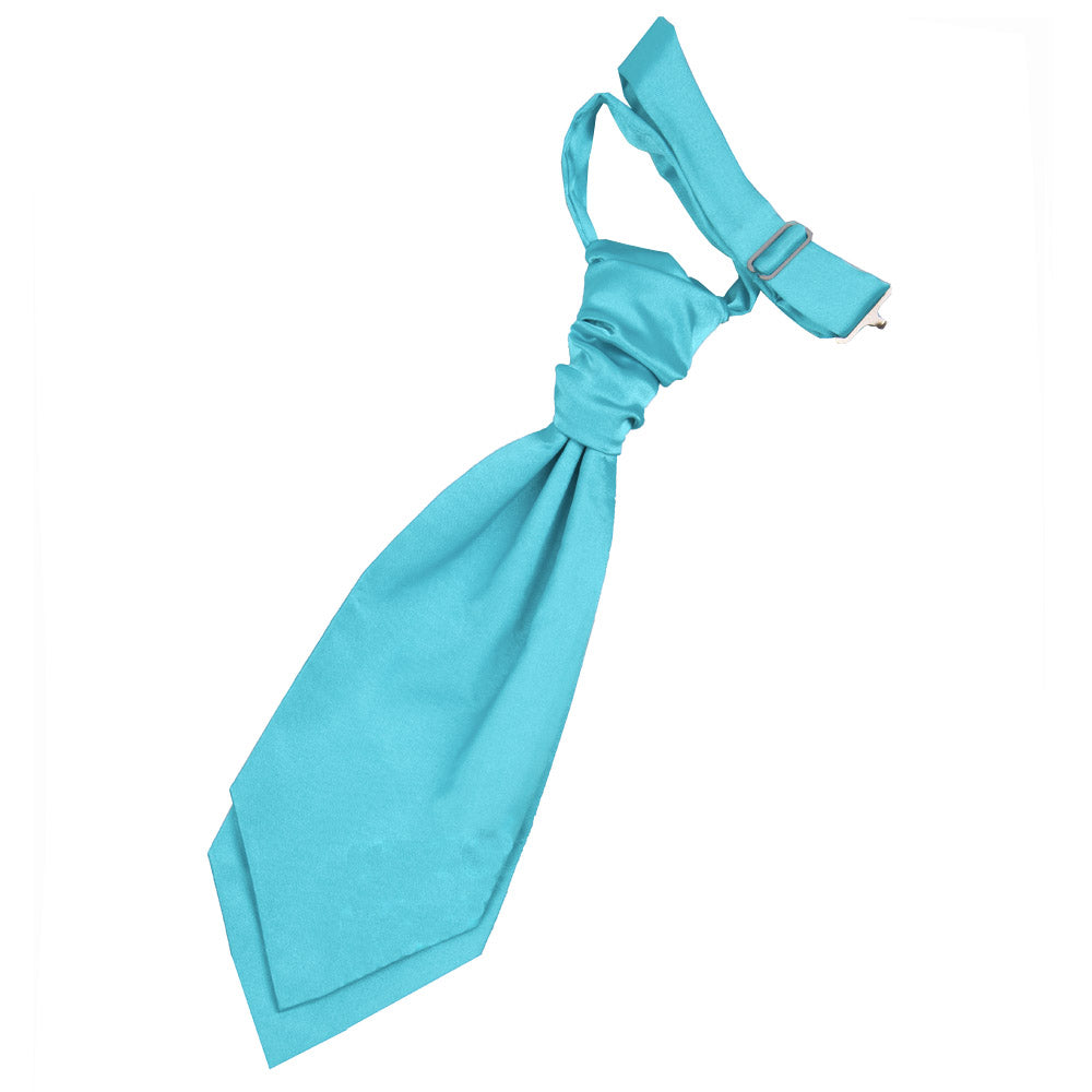 Plain Satin Pre-Tied Ruche Cravat for boys in Robin's Egg Blue, featuring a stylish ruche design and pre-tied convenience.