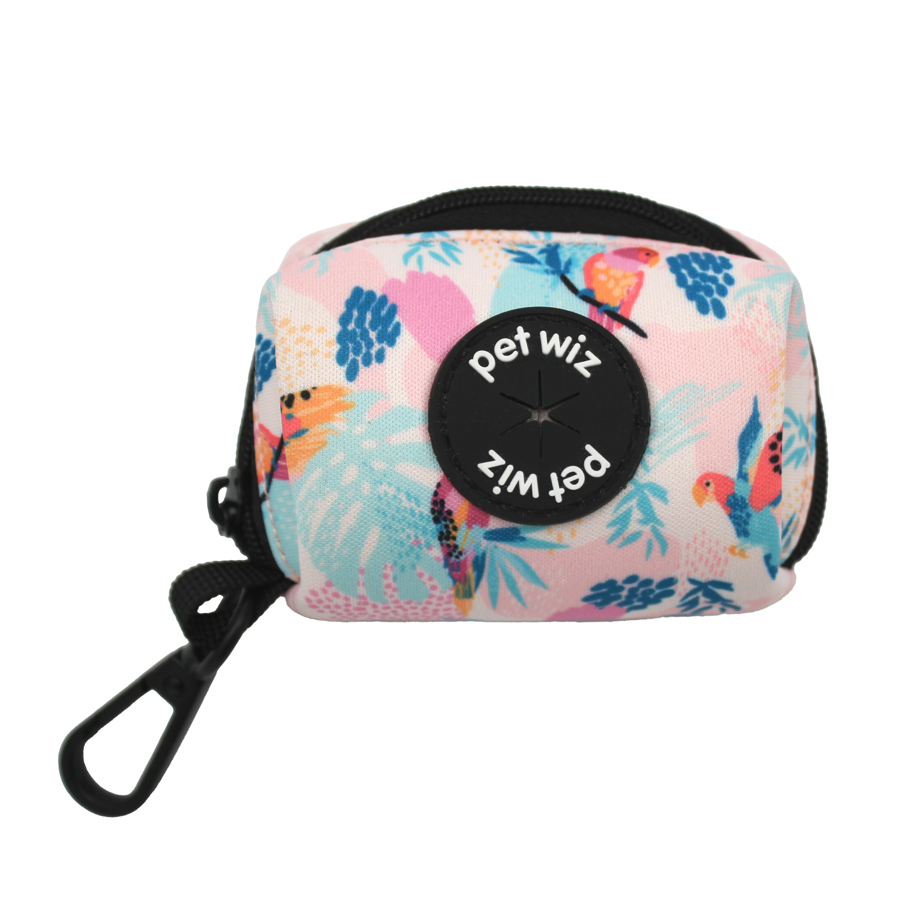 Stylish poop bag holder featuring five unique patterns, designed for convenience and easy access during dog walks.