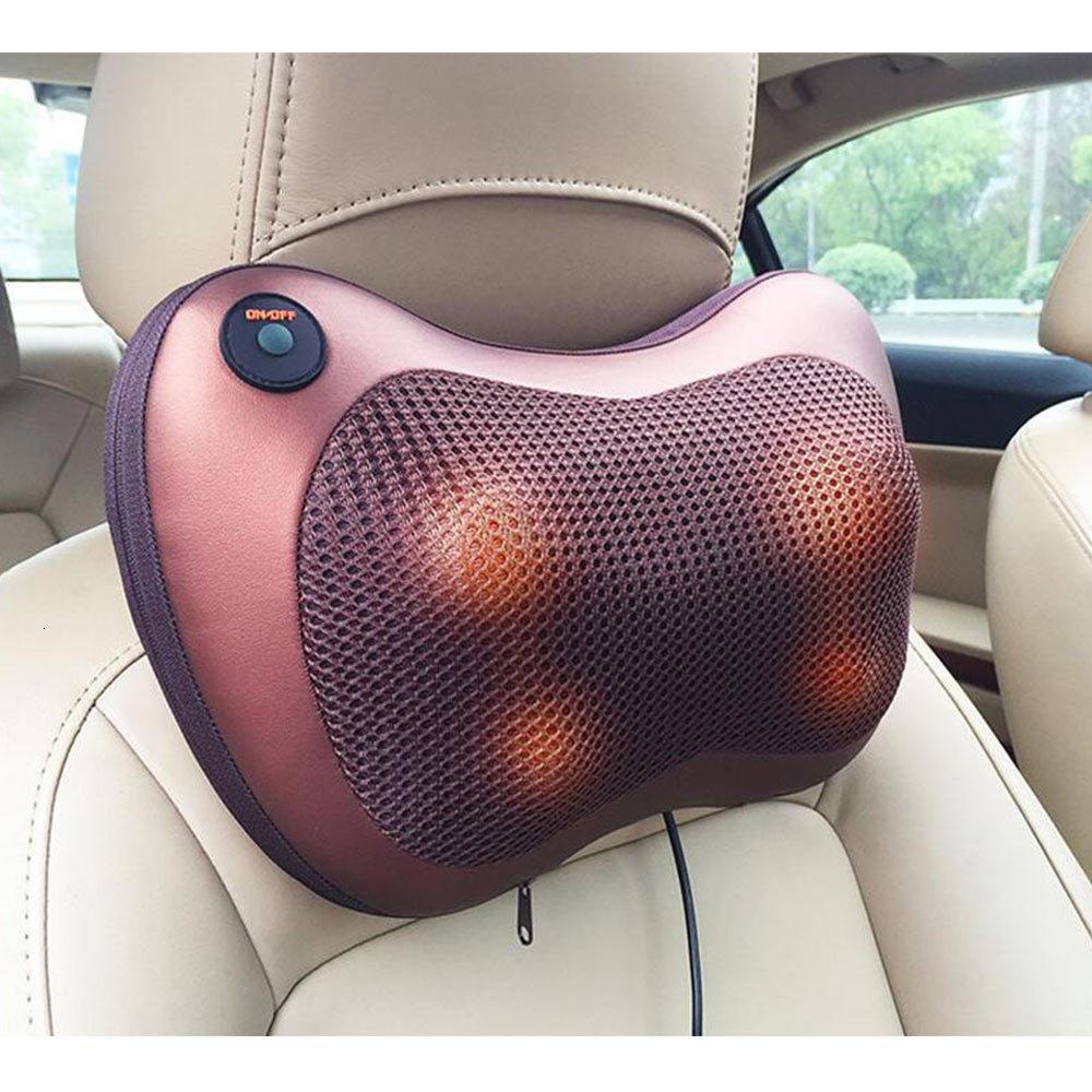 Portable 4 heads massage pillow in black, designed for neck and body relaxation with ergonomic shape and infrared warming technology.