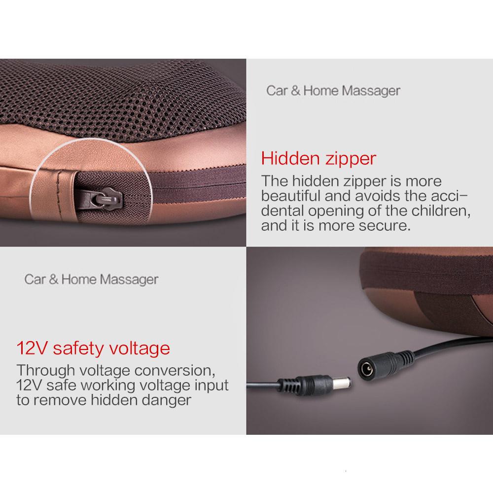 Portable 4 heads massage pillow in black, designed for neck and body relaxation with ergonomic shape and infrared warming technology.