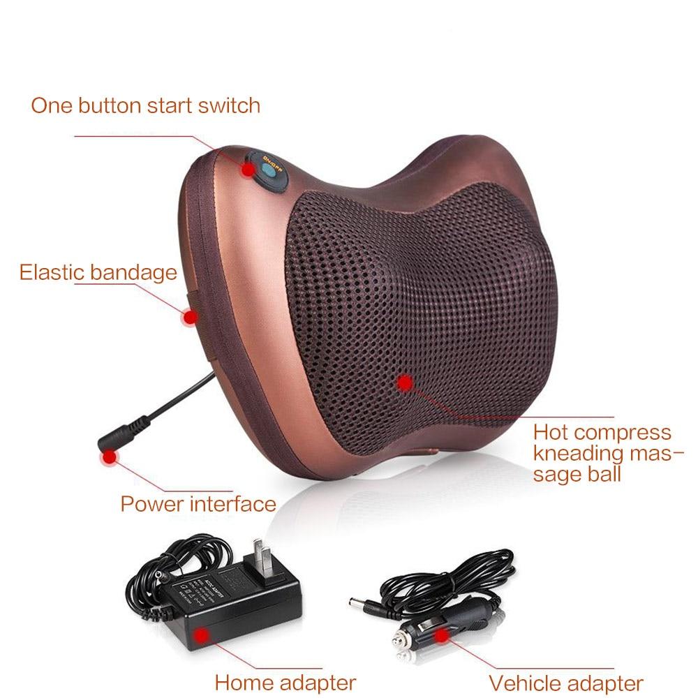Portable 4 heads massage pillow in black, designed for neck and body relaxation with ergonomic shape and infrared warming technology.