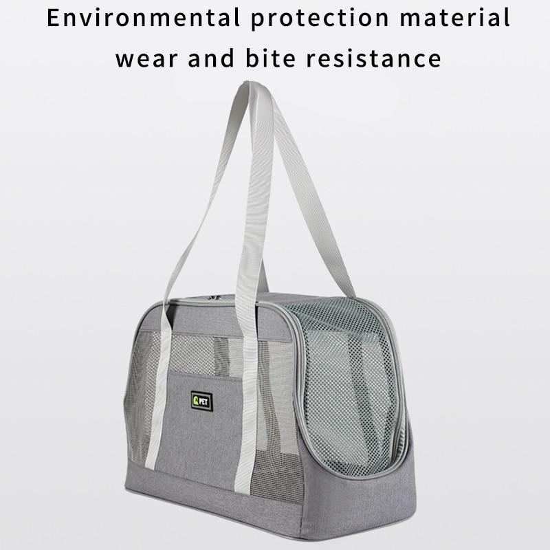 Portable Dog Carrier Bag made of durable Oxford cloth with breathable mesh panels, designed for large pets, featuring a zipper closure and adjustable straps.