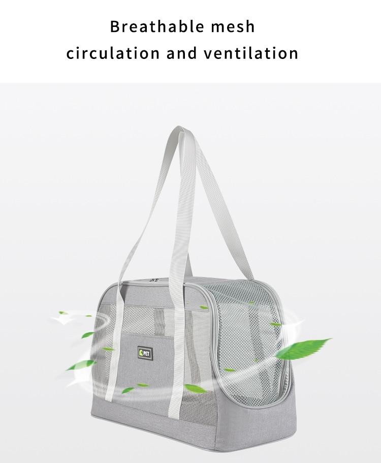 Portable Dog Carrier Bag made of durable Oxford cloth with breathable mesh panels, designed for large pets, featuring a zipper closure and adjustable straps.