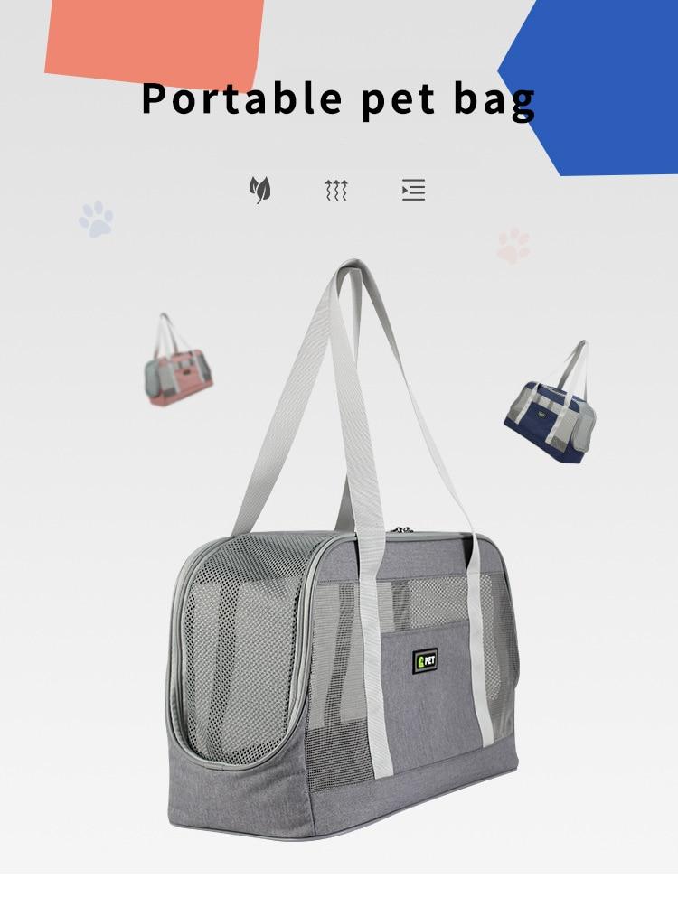 Portable Dog Carrier Bag made of durable Oxford cloth with breathable mesh panels, designed for large pets, featuring a zipper closure and adjustable straps.