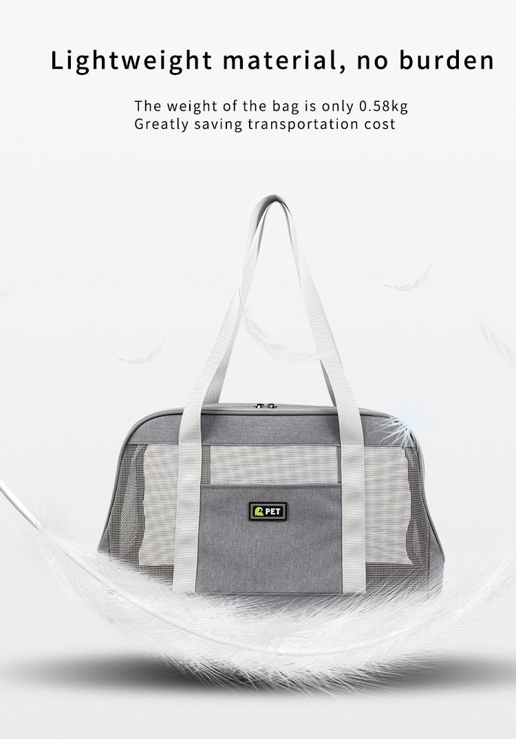 Portable Dog Carrier Bag made of durable Oxford cloth with breathable mesh panels, designed for large pets, featuring a zipper closure and adjustable straps.