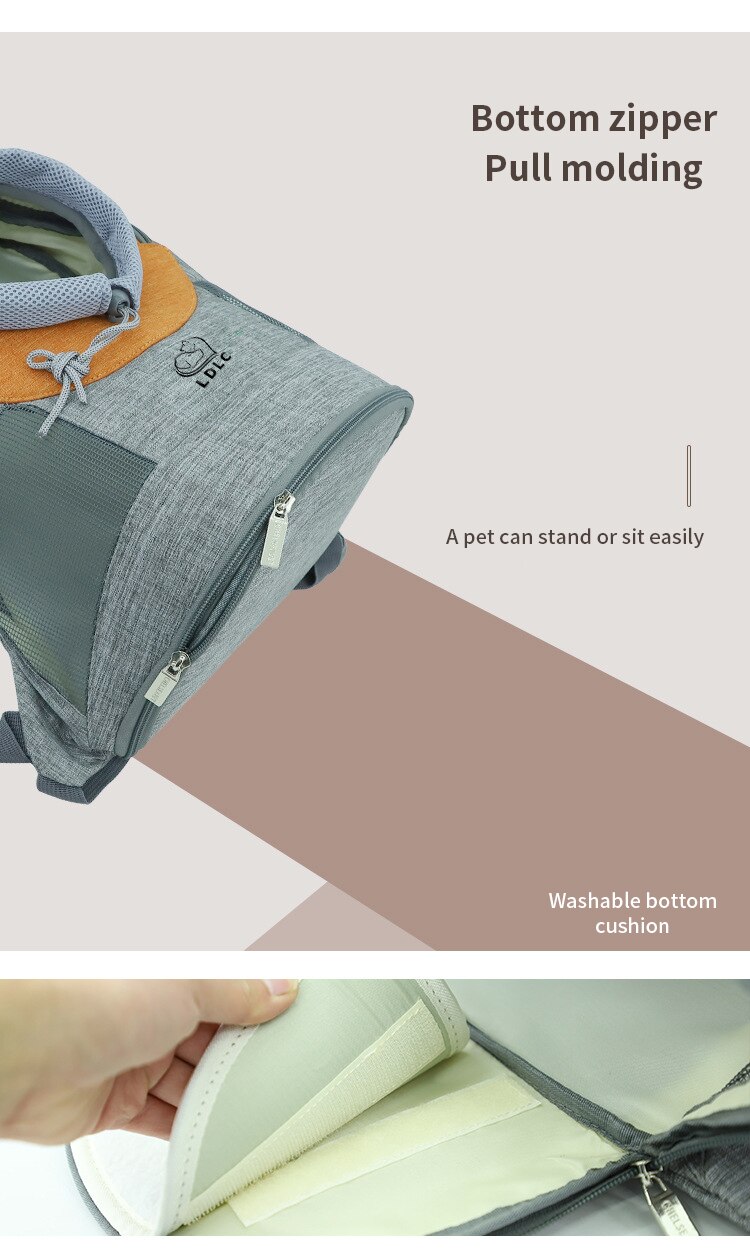 Portable Dog Carrier Bag featuring breathable mesh, adjustable straps, and stylish design for small pets.