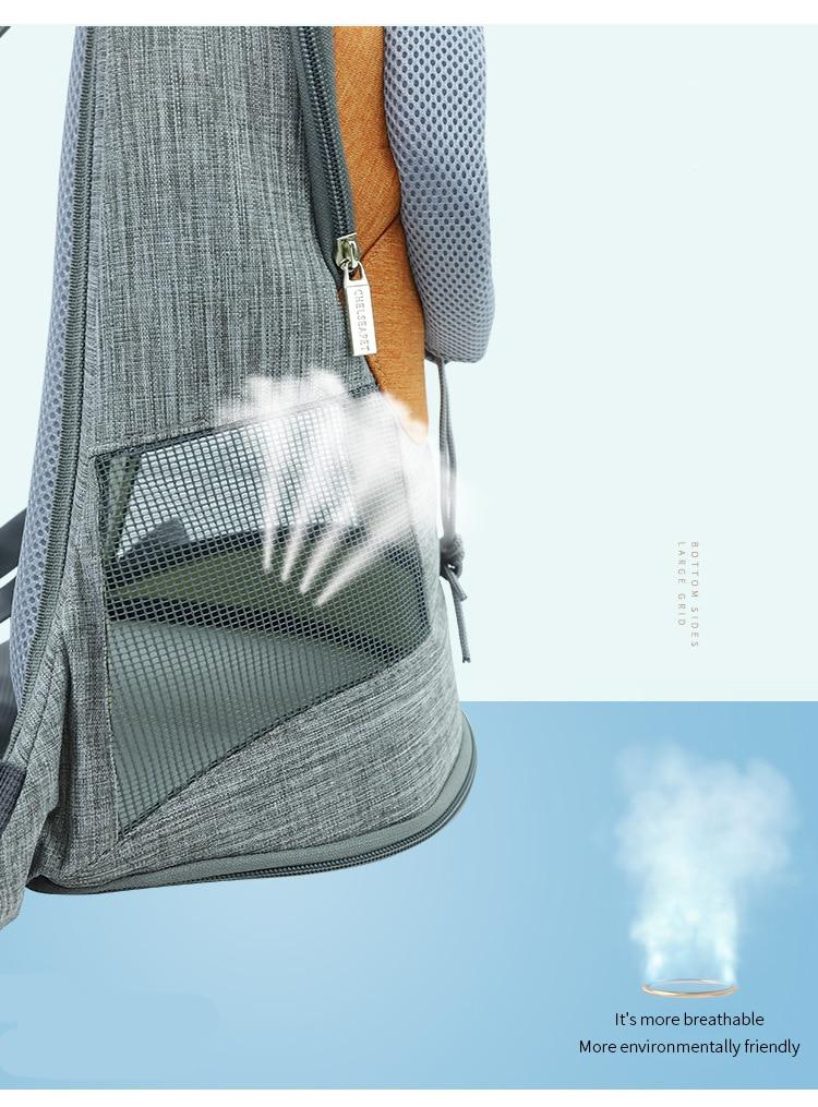 Portable Dog Carrier Bag featuring breathable mesh, adjustable straps, and stylish design for small pets.