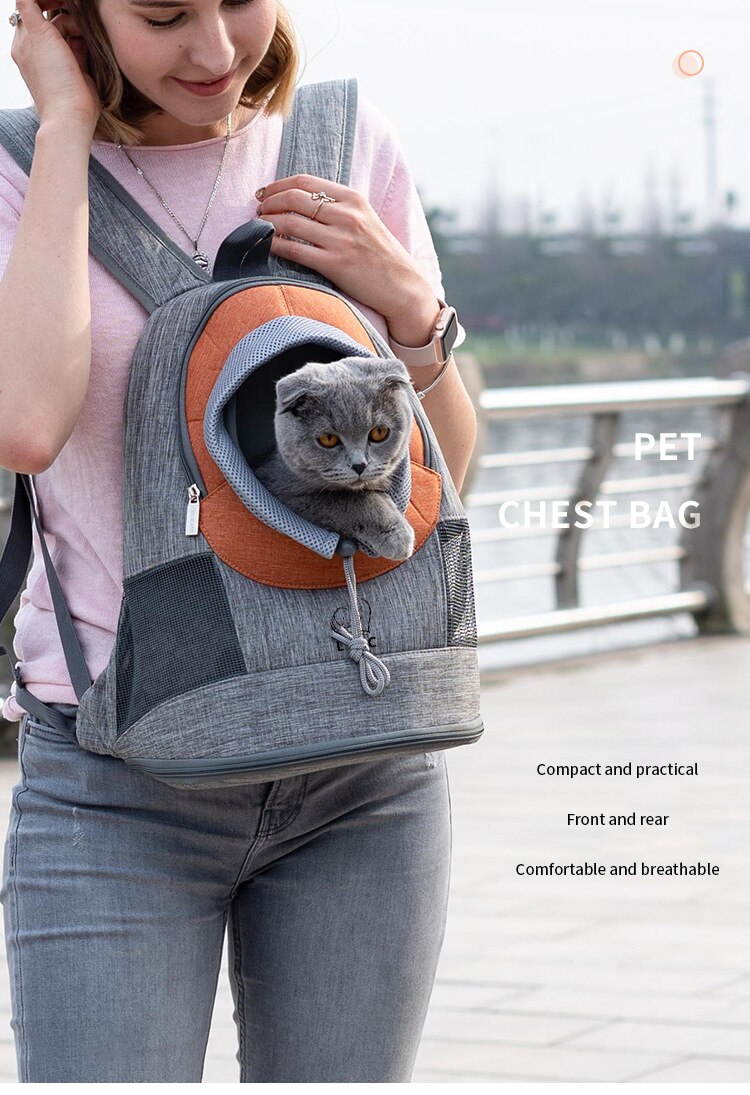 Portable Dog Carrier Bag featuring breathable mesh, adjustable straps, and stylish design for small pets.