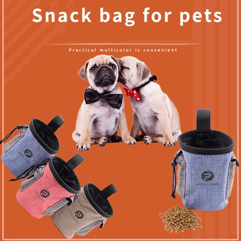 Portable Dog Training Bag made of durable Oxford cloth, featuring multiple pockets for treats, snacks, and poop bags, ideal for outdoor use.