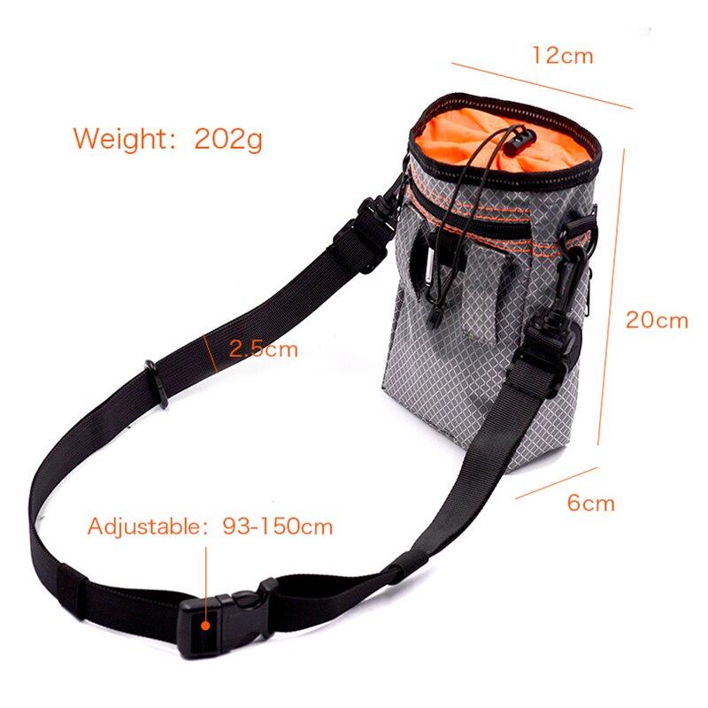 Portable Dog Training Bag made of durable Oxford cloth, featuring multiple pockets for treats, snacks, and poop bags, ideal for outdoor use.