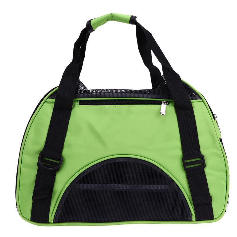 Portable Oxford Cat Dog Rabbit Pet Backpack in green color, showcasing its durable material and spacious design for pet travel.