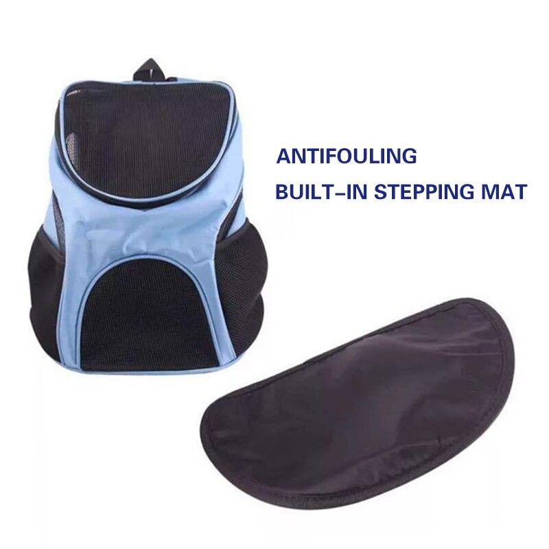 Portable Pet Carrier Bag with breathable mesh and double shoulder straps, available in black, red, and blue, designed for puppies and cats.