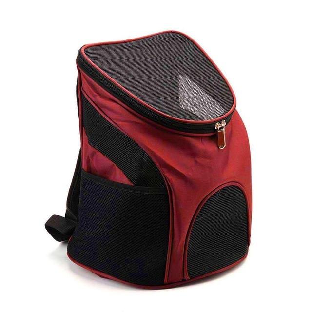 Portable Pet Carrier Bag with breathable mesh and double shoulder straps, available in black, red, and blue, designed for puppies and cats.