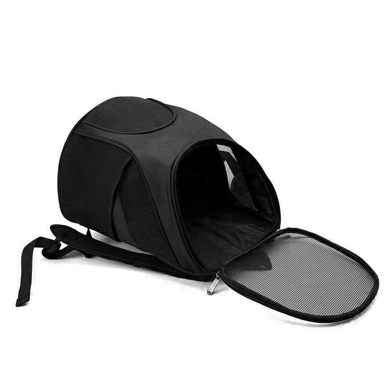 Portable Pet Carrier Bag with breathable mesh and double shoulder straps, available in black, red, and blue, designed for puppies and cats.