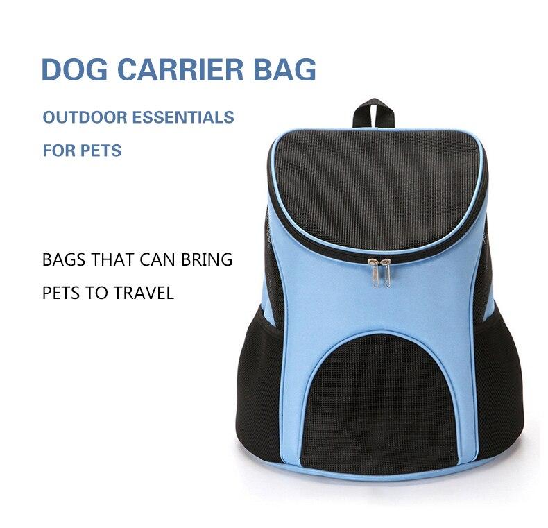 Portable Pet Carrier Bag with breathable mesh and double shoulder straps, available in black, red, and blue, designed for puppies and cats.