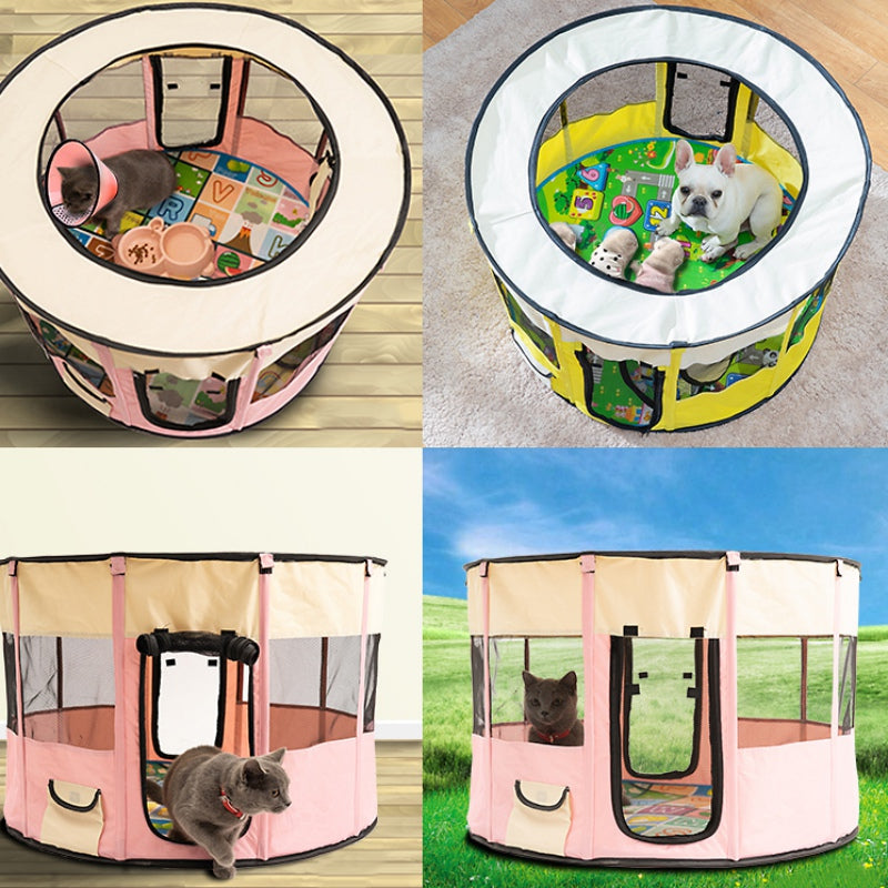 Portable Pet House made of durable Oxford cloth with a breathable net design, featuring a detachable observation window for pets.