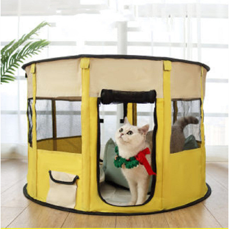 Portable Pet House made of durable Oxford cloth with a breathable net design, featuring a detachable observation window for pets.