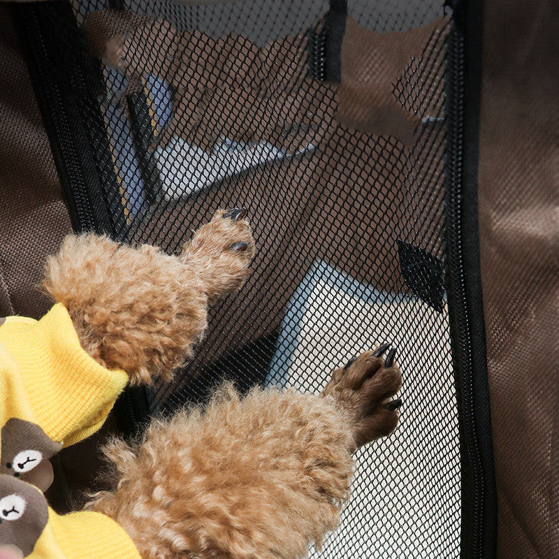 Portable Pet House made of durable Oxford cloth with a breathable net design, featuring a detachable observation window for pets.