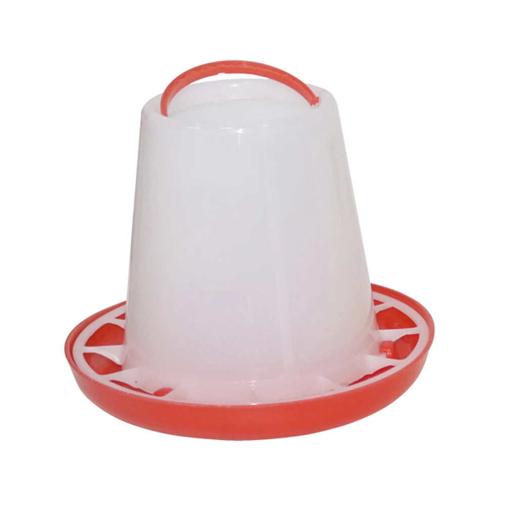Poultry Farm Feeding Tool in red and white, designed for chickens and ducks, made of durable plastic.