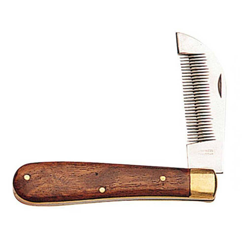 Prestige Hair Thinning Knife for Dogs featuring a wooden handle and stainless steel blade, designed for grooming long-haired breeds.