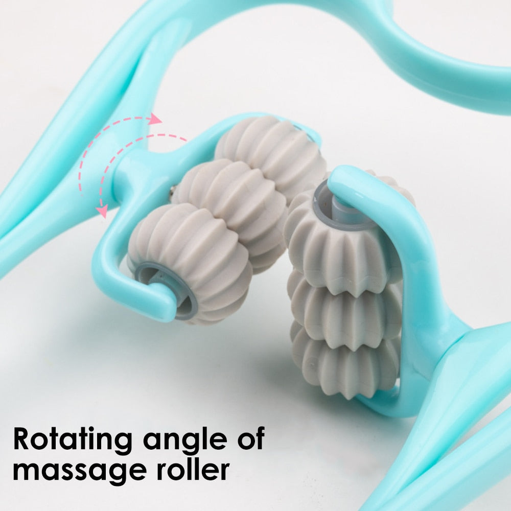 Pressure Point Treatment Neck Relieve Hand Roller Neck Massager featuring six soft bump roller heads and ergonomic design for cervical spine health.