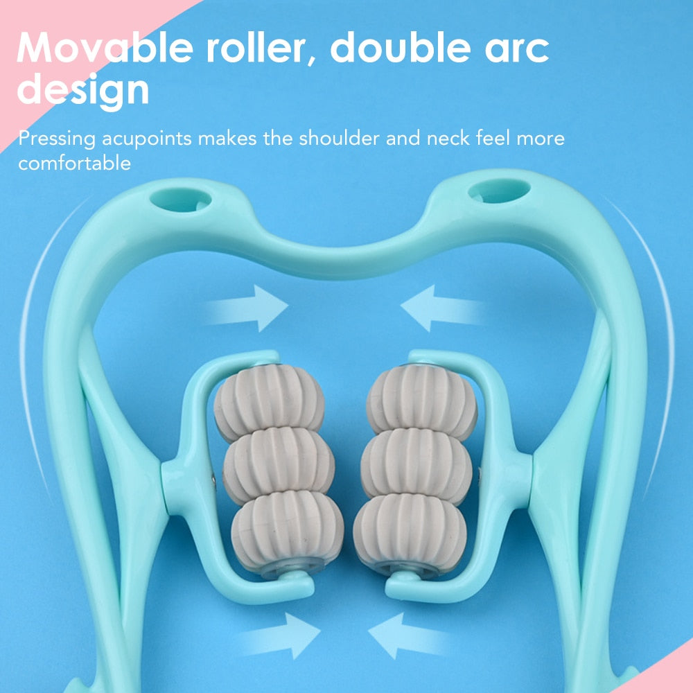 Pressure Point Treatment Neck Relieve Hand Roller Neck Massager featuring six soft bump roller heads and ergonomic design for cervical spine health.