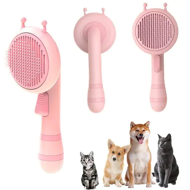 Pumpkin Pet Brush with stainless steel blade and self-cleaning feature, designed for effective grooming of cats and dogs.