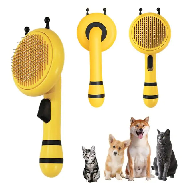 Pumpkin Pet Brush with stainless steel blade and self-cleaning feature, designed for effective grooming of cats and dogs.