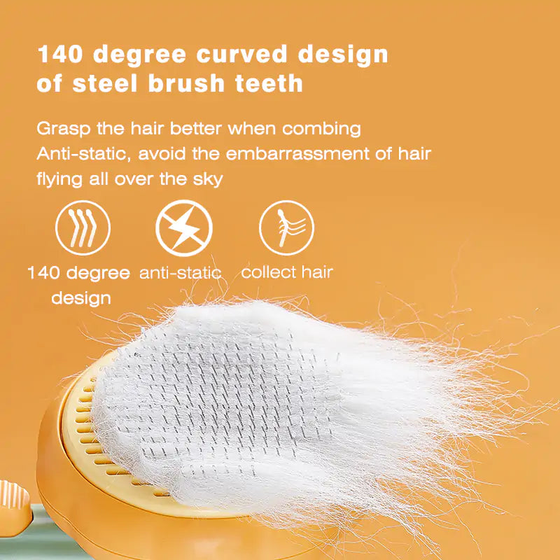 Pumpkin Pet Brush with stainless steel blade and self-cleaning feature, designed for effective grooming of cats and dogs.
