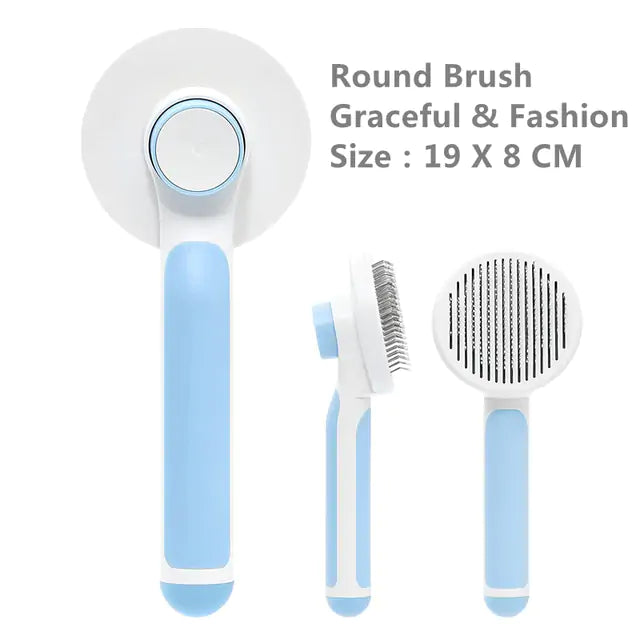 Pumpkin Pet Brush with stainless steel blade and self-cleaning feature, designed for effective grooming of cats and dogs.